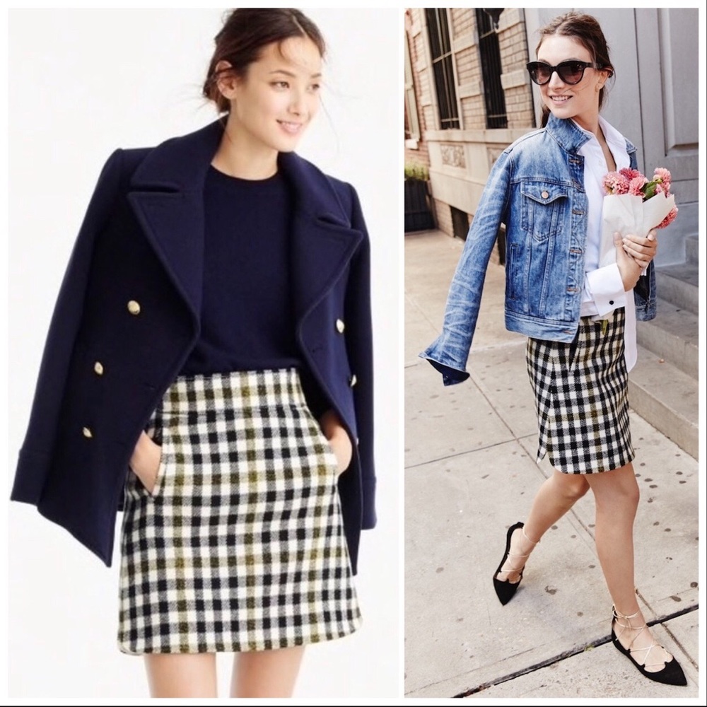 🆕 J. Crew Wool Mini Skirt in Oxford Check Plaid 8